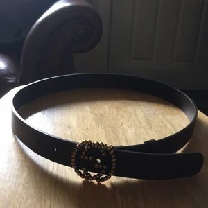 Beaded buckle Gucci belt brown